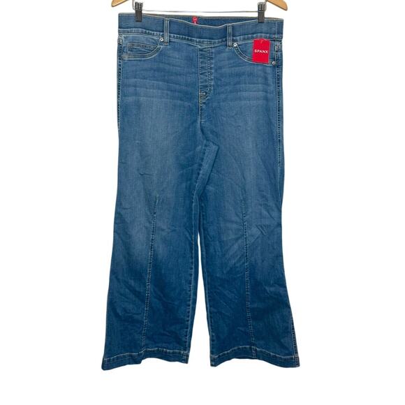 SPANX NEW Women's XL Seamed Front Wide Leg Stretch Jeans Pull On Vintage Indigo - Picture 2 of 14